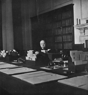 Winston Churchill in the Cabinet Room of 10 Downing Street', c1940s, (1945). Artist: Unknown.