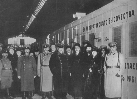 'The Russian Minister of War inspecting a Red Cross train leaving for the front', 1915. Artist: Unknown.
