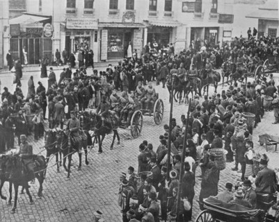'Turkish artillery leaving Constantinople on active service', 1915. Artist: Unknown.