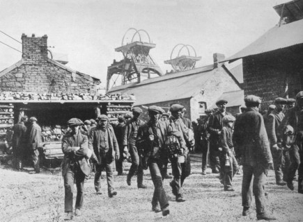'Miners leaving the pithead after the expiration of their strike notices', 1915. Artist: Unknown.