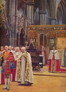 ''The Recognition: The King Stands Before the Assembly, presented by the Archbishop', 1937. Artist: Unknown.