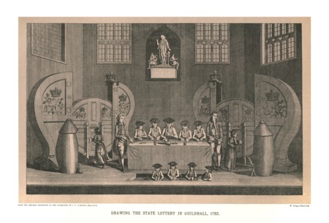Drawing the State Lottery, 1763, (1886). Artist: Unknown.