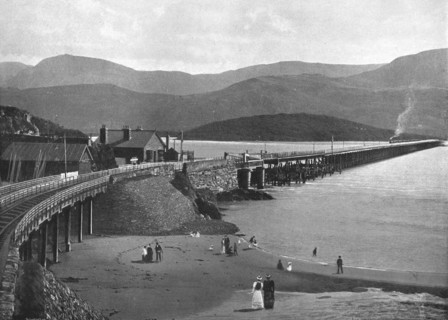 Barmouth Bridge and Cader Idris, c1900. Artist: H Owen.