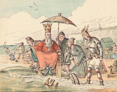 'Canute and his Courtiers', c1884. Artist: Thomas Strong Seccombe.