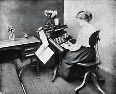'Woman Operator on Monotype Keyboard', 1917. Artist: Unknown.