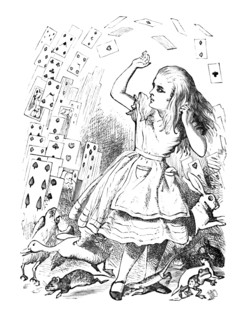 'A pack of cards flying up over Alice', 1889. Artist: John Tenniel.
