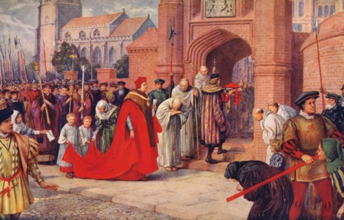 'Cardinal Wolsey possibly entering Hampton Court Palace', 1917. Artist: Unknown.
