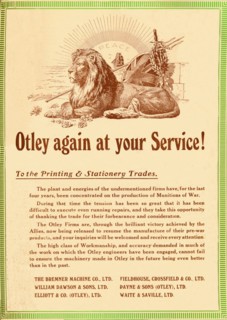 'Otley again at your service - To the Printing & Stationery Trades', 1919. Artist: Garratt & Atkinson.
