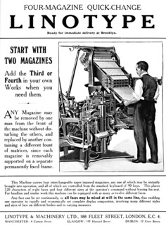 'Linotype & Machinery Ltd. advert', 1919. Artist: Unknown.