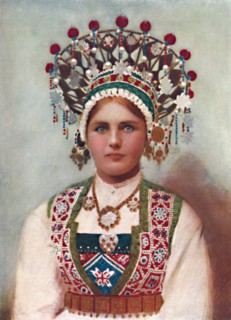 A Norwegian girl in bridal dress, 1912. Artist: Unknown.