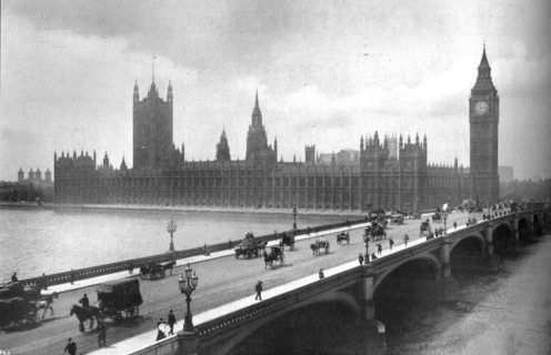'Houses of Parliament and Westminster Bridge', 1919. Artist: Garratt & Atkinson.