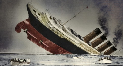 The sinking of the 'Lusitania', 7 May 1915. Artist: Unknown.