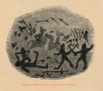 'Field of Battle (in a fog) near Barnet', . Artist: John Leech.