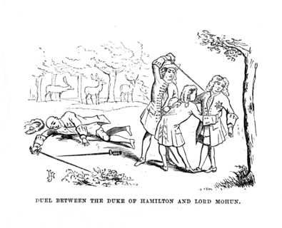 'Duel Between The Duke of Hamilton and Lord Mohun', c1870. Artist: Unknown.