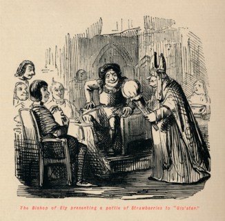 'The Bishop of Ely presenting a pottle of Strawberries to Glo'ster., . Artist: John Leech.