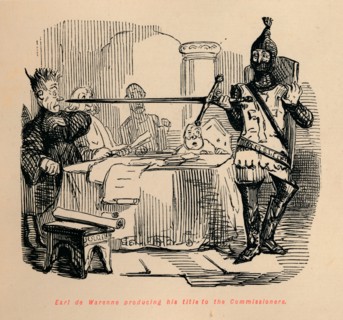 'Earl de Warenne producing his title to the Commissioners', c1860, (c1860). Artist: John Leech.