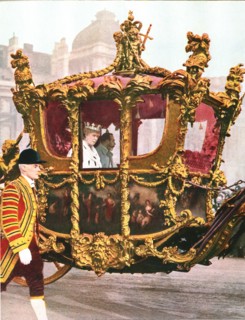 King George V and Queen Mary in the historic State Coach, c1935. Artist: Unknown.