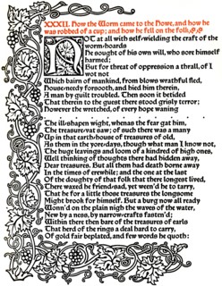 'Kelmscott Press: Page from The Tale of Beowulf Printed in the Troy Type', c.1895, (1914).  Artist: William Morris.