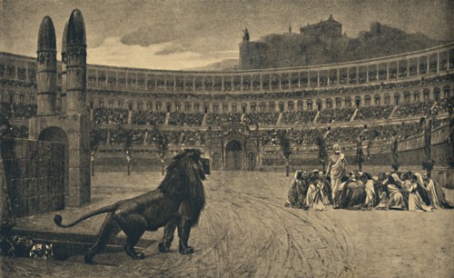 'Roma - Circus Maximus - Last prayer of the Christians thrown to the wild animals', 1910. Artist: Unknown.
