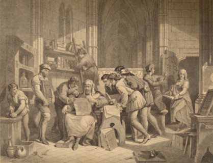 'Introduction of the Art of Printing', 1886. Artist: W Ridgway.