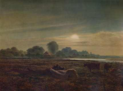 'River Scene by Moonlight, with Cattle', 1879, (1935). Artist: Arthur Gilbert.
