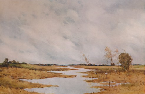 'Repairing the Fence, Suffolk Marshes', 20th century, (1935). Artist: Robert J Hewitt.