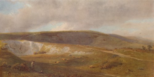 'A Chalk Pit on the Downs, near Eastbourne', 1871, (1935). Artist: Henry George Hine.