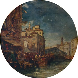 'A View on the Grand Canal, Venice, with the Rialto in the distance', c1850, (1935). Artist: James Holland.
