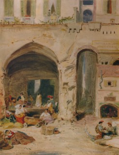 'A Courtyard in Genoa', c1850, (1935). Artist: James Holland.