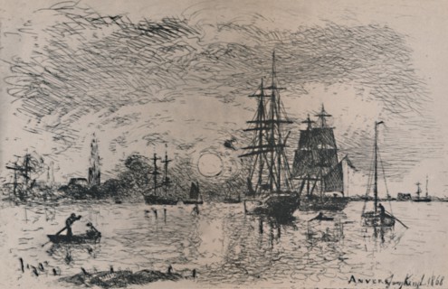 'Sunset in the Harbour of Antwerp', 1868, (1946). Artist: Johan Barthold Jongkind.