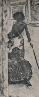 'Mary Cassatt in the Louvre', c.1880, (1946). Artist: Edgar Degas.