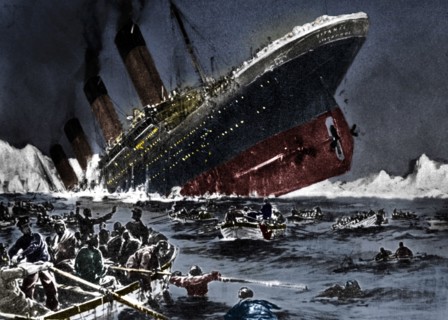 The sinking of SS Titanic, 14 April 1912. Artist: Unknown.