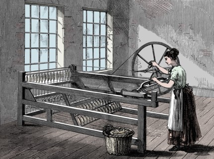 Woman using a Spinning Jenny, c1880. Artist: Unknown.