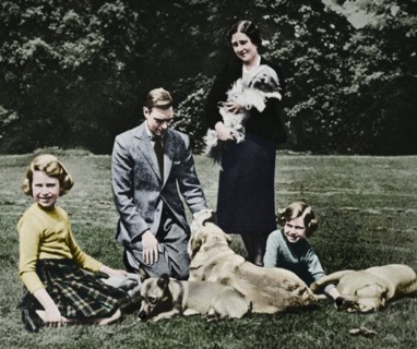 Royal family as a happy group of dog lovers, 1937. Creator: Michael Chance.