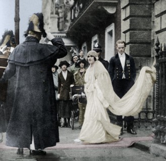 Lady Elizabeth Bowes-Lyon on her way to be married at Westminster Abbey, 26 April 1923, (1937). Creator: Unknown.