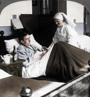 A soldier writing a letter in hospital, World War I, 1914-1918. Artist: Realistic Travels Publishers.