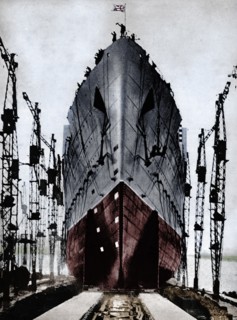 Launch of the Cunard ocean liner `Queen Mary`, 1934 (1935).  Artist: Unknown.