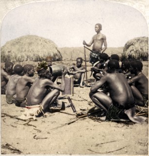 'Braves of a Zulu Village holding a Council, near the Umlaloose River, Zululand, S.A.', 1901. Artist: Unknown.