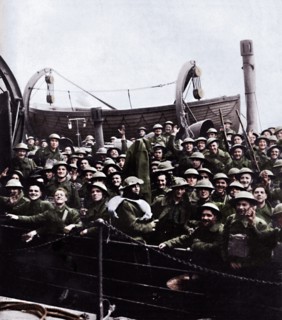 A boat of soldiers rescued from Dunkirk, 1940, (1945) Artist: Unknown.