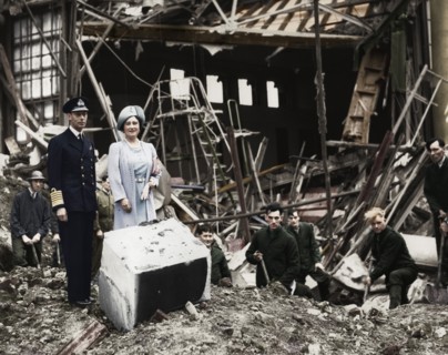 The King and Queen survey bomb damage, Buckingham Palace, London, WWII, 1940. Creator: Unknown.