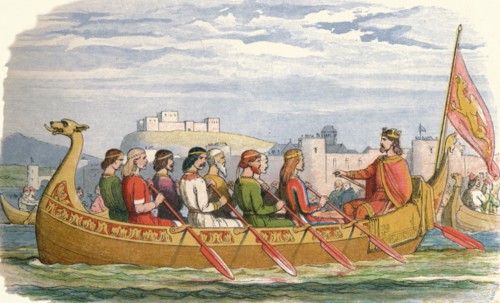 'The barge of Edgar manned by eight kings on the Dee', 973 (1864). Artist: James William Edmund Doyle.