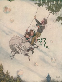 'The Swing Moves and the Bubbles Fly Upward', c1930. Artist: W Heath Robinson.