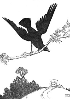 'And Flapped His Black Wings at the Carriage Till It Was Out of Sight', c1930. Artist: W Heath Robinson.