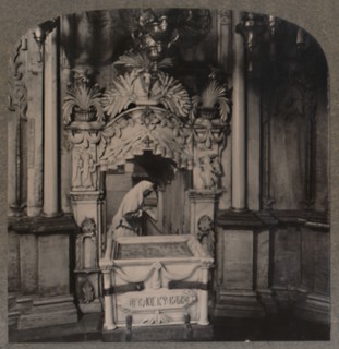 'Looking from the Chapel of the Angel, to the Holy Sepulchure, Jerusalem', c1900. Artist: Unknown.