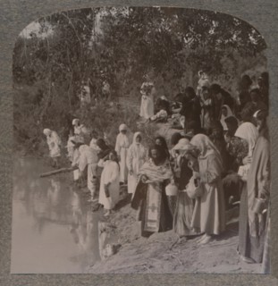 'Russian women holding service on the banks of the Jordan', c1900. Artist: Unknown.