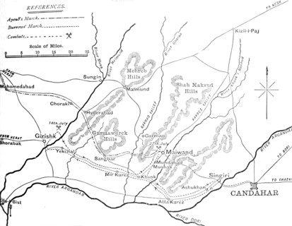 'Plan of General Burrows' March to the Helmund (July 4-29, 1880)', c1880. Artist: Unknown.