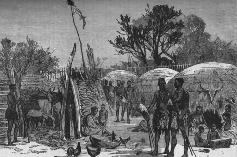 'Interior of a Zuli Kraal on the Tugela River', c1880. Artist: Unknown.
