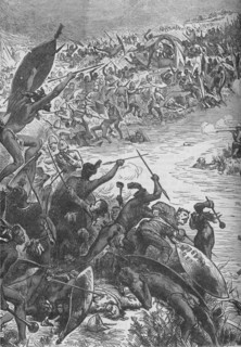 'Attack of the Zulus on the Escort of the Eightieth Regiment at the Intombe River', 1879, (c1880). Artist: Unknown.