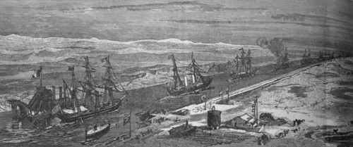 'Steam-Ships Passing Through the Suez Canal', c1882. Artist: Unknown.
