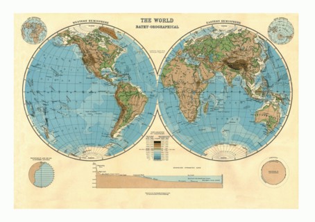 Bathy-Orographical Map of the World, c1920s. Artist: Unknown.